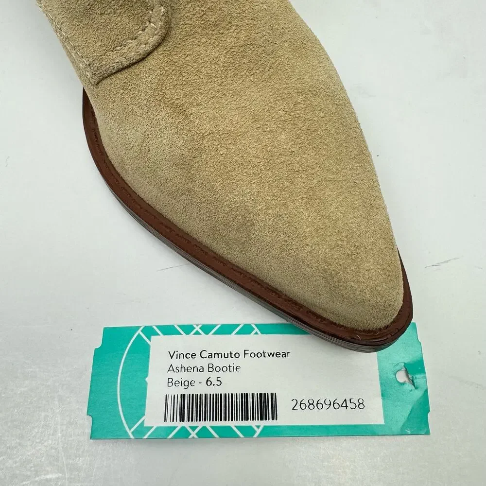 NEW Vince Camuto Ashena Tan Suede Leather Buckle Zip Up Bootie Ankle Boots